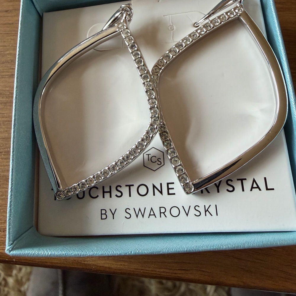 Touchstone Crystal Silver Hoop Earrings - Picture 2 of 4